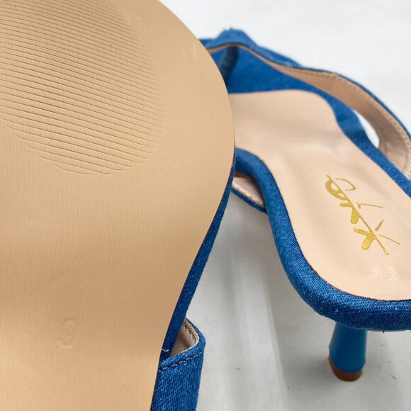 XYD Blue Denim Thong Sandals Mid Heel Flip Flops Open Toe Daily Wearing Slippers - Picture 6 of 8